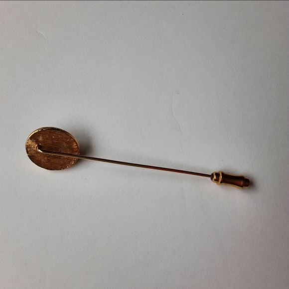 Vintage Faux Opal Geographic Mutlicolor Stone Oval Gold Tone Stick Pin Brooch - Picture 4 of 6